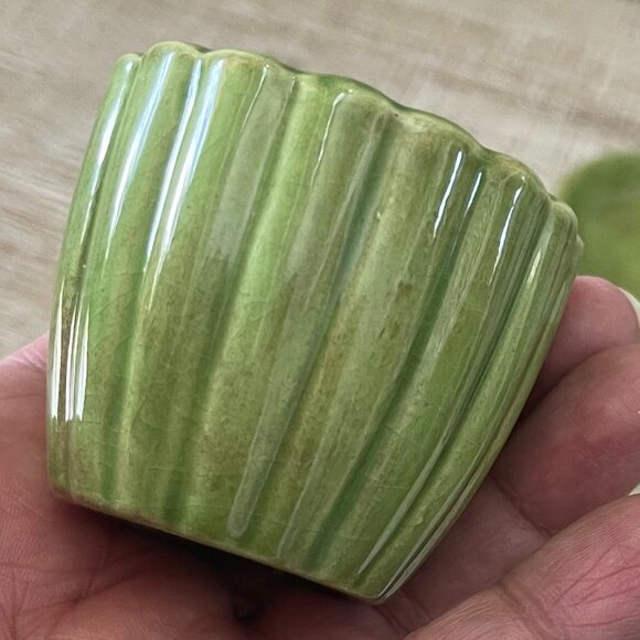 Trinket Dish, Vintage Ceramic Green Shell , with Small Cup, EUC - Picture 5 of 7